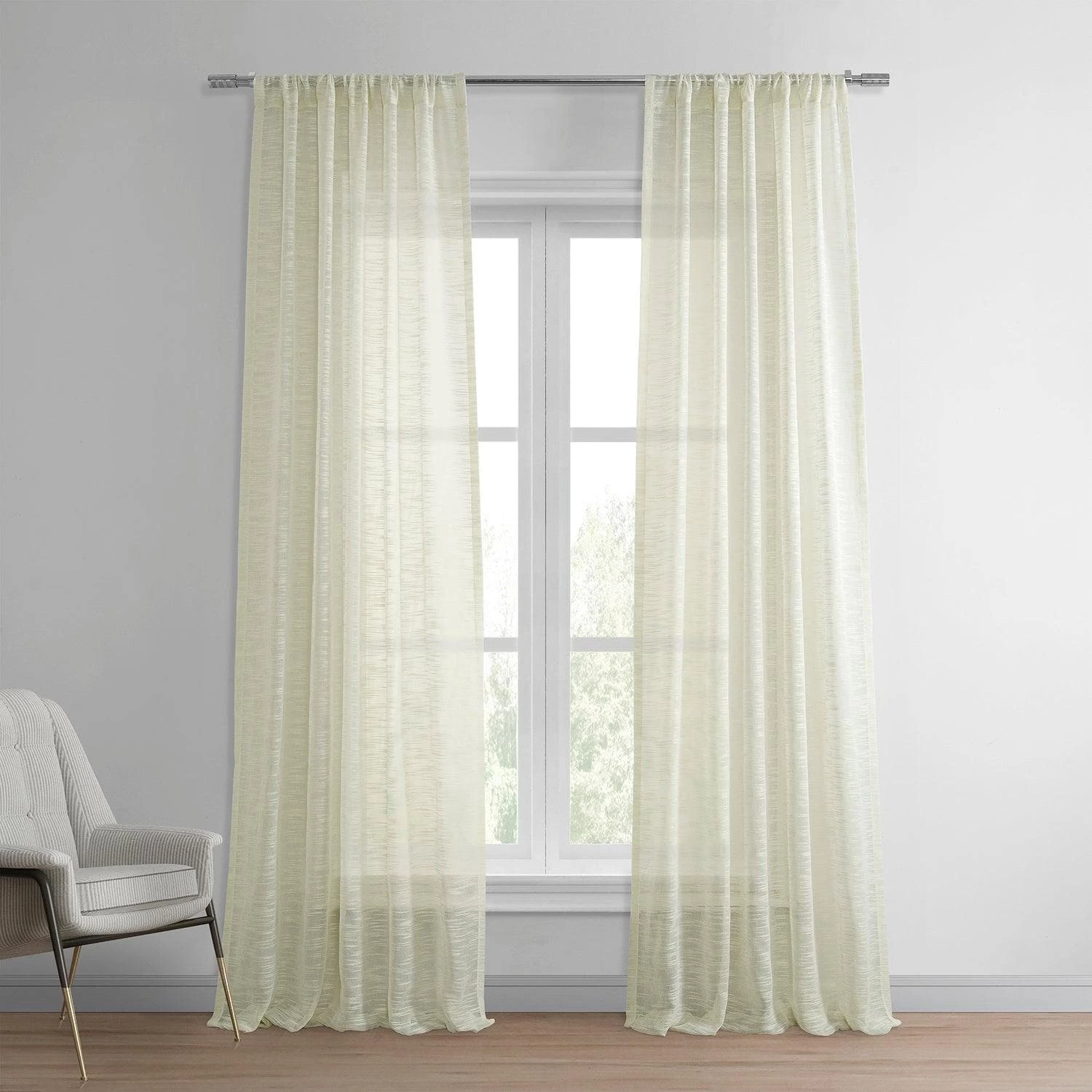 Worldly Cream Faux Linen Sheer Curtain Pair (2 Panels) 3 Worldly Cream Faux Linen Sheer Curtain Pair (2 Panels)