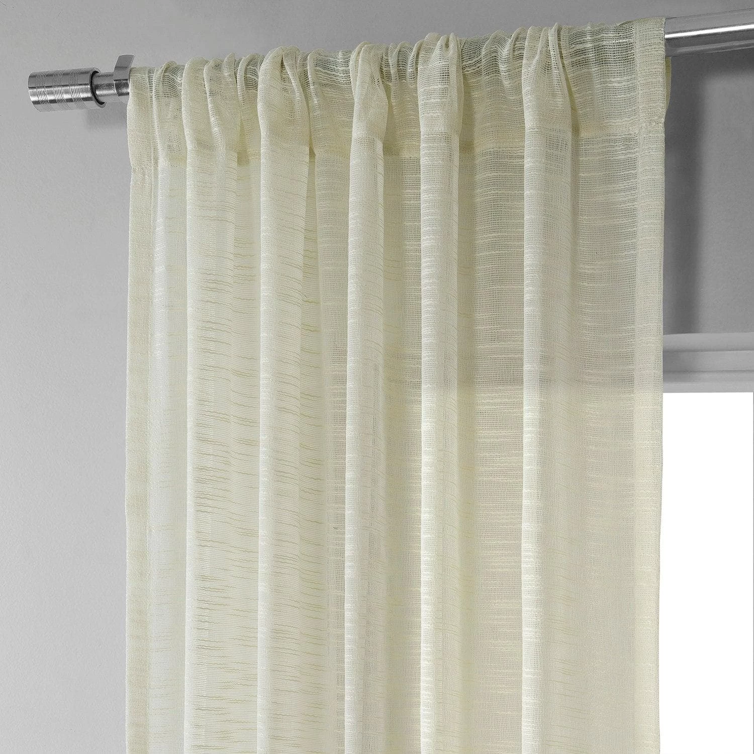 Worldly Cream Faux Linen Sheer Curtain Pair (2 Panels) 5 Worldly Cream Faux Linen Sheer Curtain Pair (2 Panels) - Image 3
