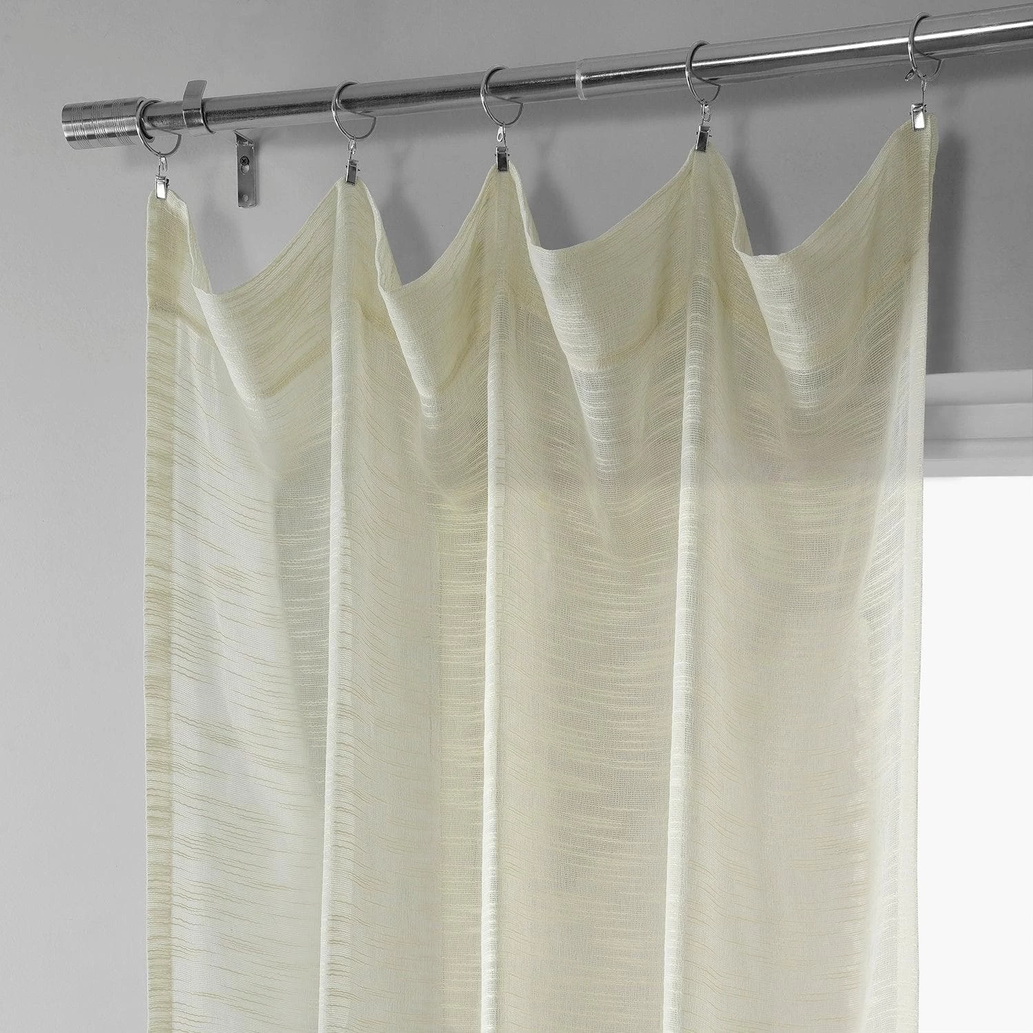 Worldly Cream Faux Linen Sheer Curtain Pair (2 Panels) 4 Worldly Cream Faux Linen Sheer Curtain Pair (2 Panels) - Image 2