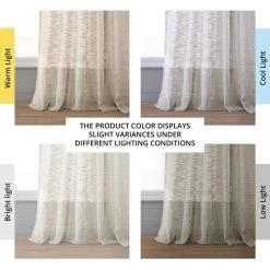 Camel Tan Faux Linen Sheer Curtain Pair (2 Panels) -Chic Curtains Shop SHLNCH SP106 angled front view