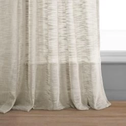 Camel Tan Faux Linen Sheer Curtain Pair (2 Panels) -Chic Curtains Shop SHLNCH SP106 floor break