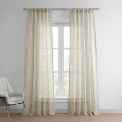 Camel Tan Faux Linen Sheer Curtain Pair (2 Panels)