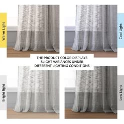 Azure Grey Faux Linen Sheer Curtain Pair (2 Panels) -Chic Curtains Shop SHLNCH SP108 angled front view