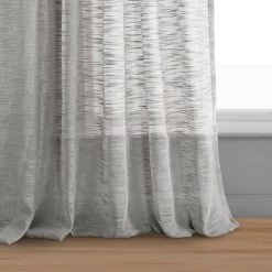 Azure Grey Faux Linen Sheer Curtain Pair (2 Panels) -Chic Curtains Shop SHLNCH SP108 floor break