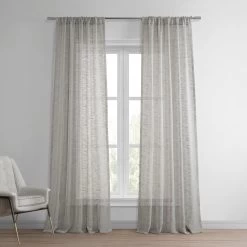 Azure Grey Faux Linen Sheer Curtain Pair (2 Panels)