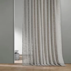 Azure Grey Faux Linen Sheer Curtain Pair (2 Panels) -Chic Curtains Shop SHLNCH SP108 front view r