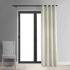 Porcelain White Grommet Signature Velvet Blackout Curtain -Chic Curtains Shop VPCH 110602 GRBO front view r