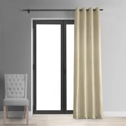 Alabaster Beige Grommet Signature Velvet Blackout Curtain 12 Alabaster Beige Grommet Signature Velvet Blackout Curtain -Chic Curtains Shop VPCH 120601 GRBO front view r