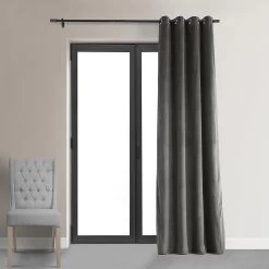 Gunmetal Grey Grommet Signature Velvet Blackout Curtain 12 Gunmetal Grey Grommet Signature Velvet Blackout Curtain -Chic Curtains Shop VPCH 140802 GRBO front view r