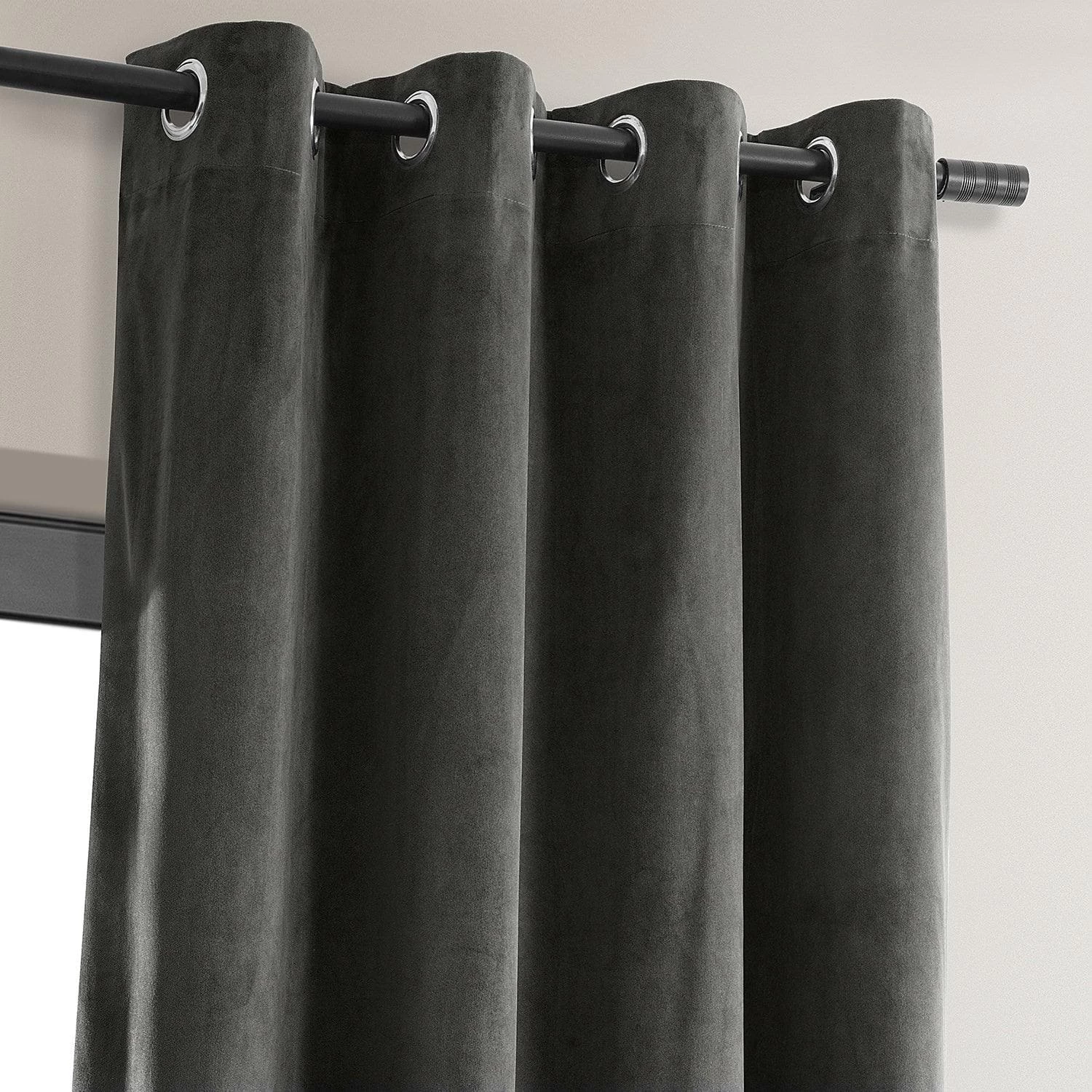 Gunmetal Grey Grommet Signature Velvet Blackout Curtain 4 Gunmetal Grey Grommet Signature Velvet Blackout Curtain - Image 2