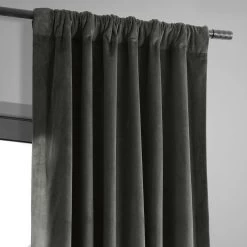 Gunmetal Grey Signature Velvet Blackout Curtain -Chic Curtains Shop VPCH 140802 pole pocket header