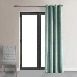 Aqua Mist Grommet Signature Velvet Blackout Curtain -Chic Curtains Shop VPCH 140803 GRBO front view r