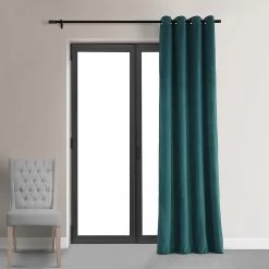 Everglade Teal Grommet Signature Velvet Blackout Curtain -Chic Curtains Shop VPCH 140804 GRBO front view r
