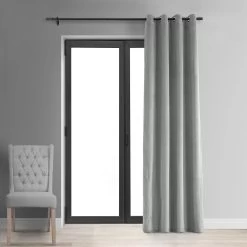Silver Grey Grommet Signature Velvet Blackout Curtain 12 Silver Grey Grommet Signature Velvet Blackout Curtain -Chic Curtains Shop VPCH 145002 GRBO front view r
