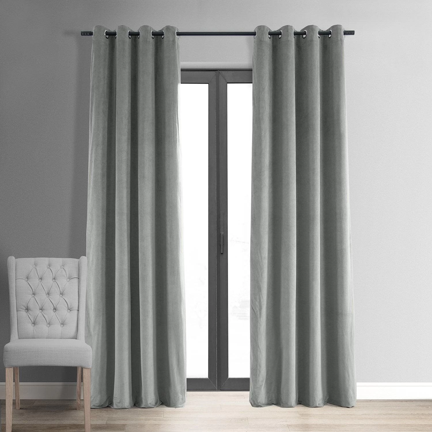 Silver Grey Grommet Signature Velvet Blackout Curtain 3 Silver Grey Grommet Signature Velvet Blackout Curtain