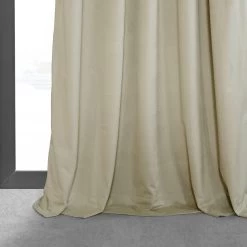 Cool Beige French Pleat Signature Velvet Blackout Curtain -Chic Curtains Shop VPCH 160405 FP floor break