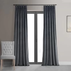 Distance Blue Grey French Pleat Signature Velvet Blackout Curtain