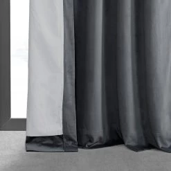 Distance Blue Grey French Pleat Signature Velvet Blackout Curtain 11 Distance Blue Grey French Pleat Signature Velvet Blackout Curtain -Chic Curtains Shop VPCH 180101 FP lining view