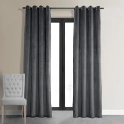 Distance Blue Grey Grommet Signature Velvet Blackout Curtain