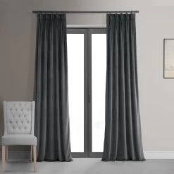 Natural Grey French Pleat Signature Velvet Blackout Curtain