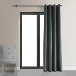 Natural Grey Grommet Signature Velvet Blackout Curtain -Chic Curtains Shop VPCH 184005 GRBO front view r