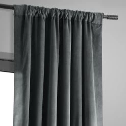 Natural Grey Signature Velvet Blackout Curtain -Chic Curtains Shop VPCH 184005 pole pocket header