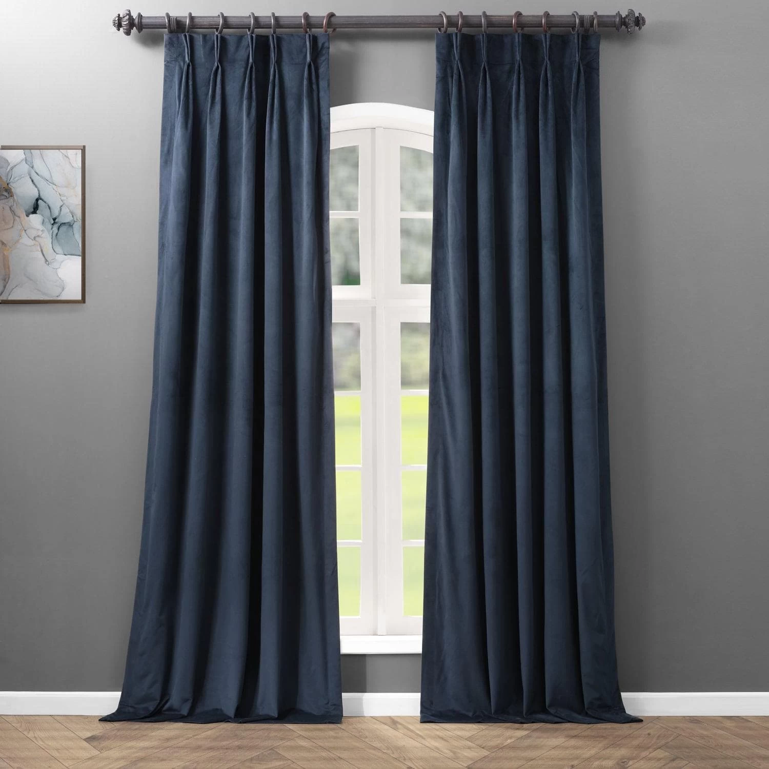 Midnight Blue French Pleat Signature Velvet Blackout Curtain 3 Midnight Blue French Pleat Signature Velvet Blackout Curtain
