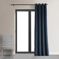 Midnight Blue Grommet Signature Velvet Blackout Curtain 12 Midnight Blue Grommet Signature Velvet Blackout Curtain -Chic Curtains Shop VPCH 194023 GRBO front view r