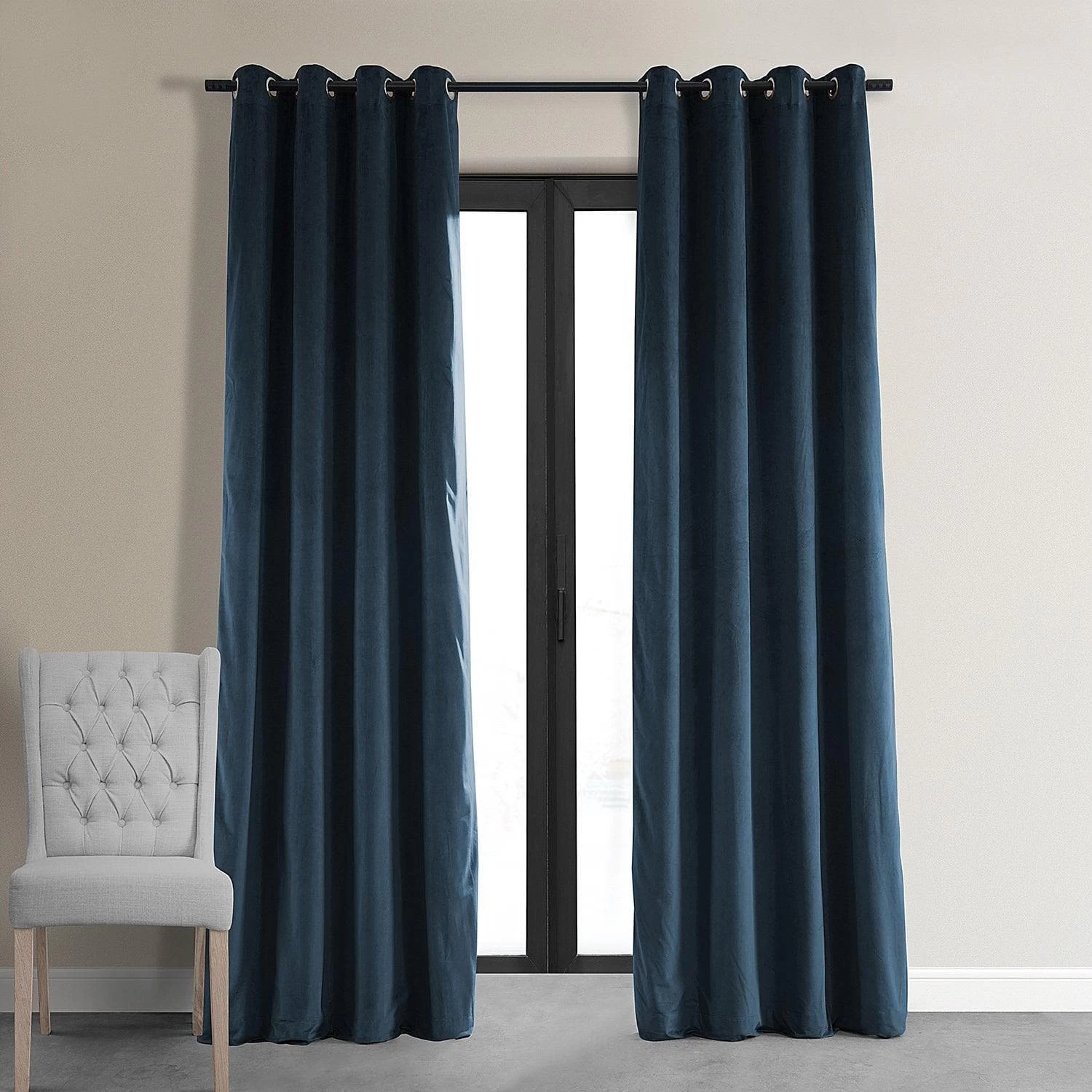 Midnight Blue Grommet Signature Velvet Blackout Curtain 3 Midnight Blue Grommet Signature Velvet Blackout Curtain
