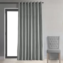 Silver Grey Grommet Signature Extra Wide Velvet Blackout Curtain -Chic Curtains Shop VPCH VET1213 GR front view 1