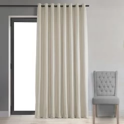 Warm Off White Grommet Signature Extra Wide Velvet Blackout Curtain -Chic Curtains Shop VPCH VET1219 GR front view 1