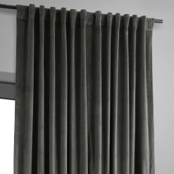Gunmetal Grey Signature Extra Wide Velvet Blackout Curtain -Chic Curtains Shop VPCH VET1220 back tab header