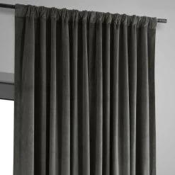 Gunmetal Grey Signature Extra Wide Velvet Blackout Curtain -Chic Curtains Shop VPCH VET1220 pole pocket header