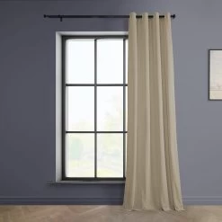 Light Beige Grommet Heritage Plush Velvet Curtain -Chic Curtains Shop VPYC 161204 GR front view r