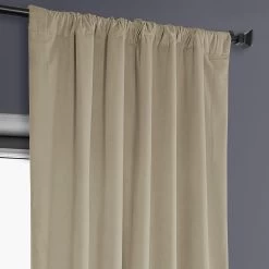 Light Beige Heritage Plush Velvet Curtain -Chic Curtains Shop VPYC 161204 pole pocket header