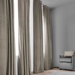 Gallery Taupe Grommet Heritage Plush Velvet Curtain -Chic Curtains Shop VPYC 161209 GR front view 1 60d1cb1b e3d2 4168 937d 9b36ad704f24