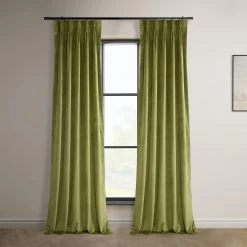 Retro Green French Pleat Heritage Plush Velvet Curtain