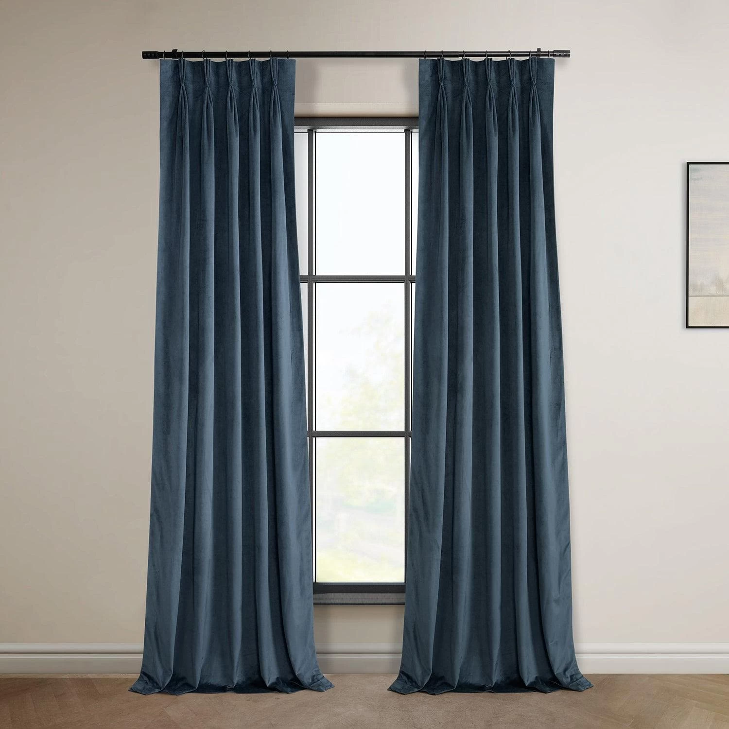 London Blue French Pleat Heritage Plush Velvet Curtain 3 London Blue French Pleat Heritage Plush Velvet Curtain