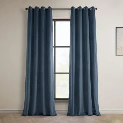 London Blue Grommet Heritage Plush Velvet Curtain