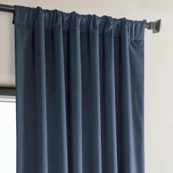 London Blue Heritage Plush Velvet Curtain -Chic Curtains Shop VPYC 161258 pole pocket header