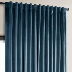 Avalon Blue Extra Wide Heritage Plush Velvet Curtain -Chic Curtains Shop VPYC 161270 DW back tab header