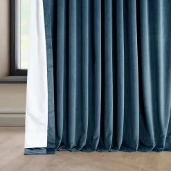 Avalon Blue Extra Wide Heritage Plush Velvet Curtain -Chic Curtains Shop VPYC 161270 DW lining view
