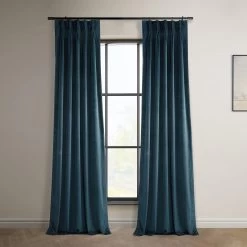 Avalon Blue French Pleat Heritage Plush Velvet Curtain