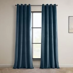 Avalon Blue Grommet Heritage Plush Velvet Curtain