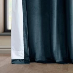 Avalon Blue Grommet Heritage Plush Velvet Curtain -Chic Curtains Shop VPYC 161270 GR lining view