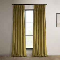 Peat Green French Pleat Heritage Plush Velvet Curtain