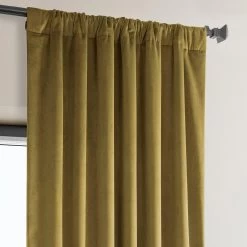 Peat Green Heritage Plush Velvet Curtain -Chic Curtains Shop VPYC 179911 pole pocket header