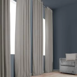 City Grey Grommet Heritage Plush Velvet Curtain -Chic Curtains Shop VPYC 179916 GR front view 1