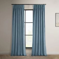Denmark Blue French Pleat Heritage Plush Velvet Curtain