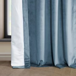 Denmark Blue French Pleat Heritage Plush Velvet Curtain -Chic Curtains Shop VPYC 179920 FPD lining view e7715558 8fc2 4468 adc1 10bca3e7bd74